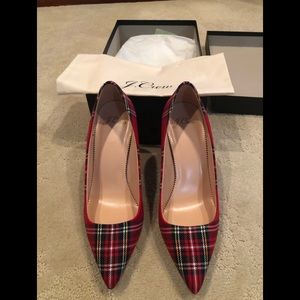 J. Crew Elsie Pumps in red plaid with Glitter Sole. Size 6 1/2. New